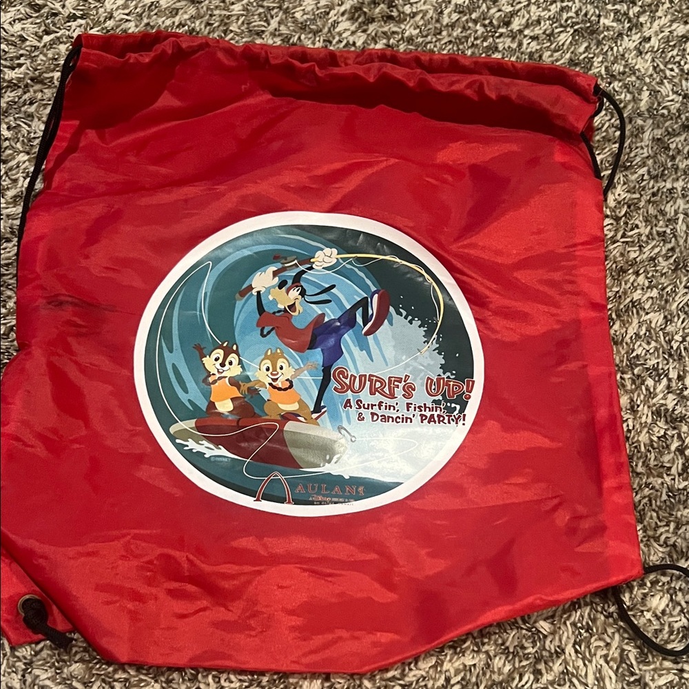Disney Red Surf's Up Kids Drawstring Bag